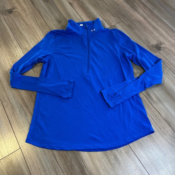 Under Armour Blue Fitted HeatGear 1/4 Zip Pullover Women Large Bin O-13 - Picture 1 of 4
